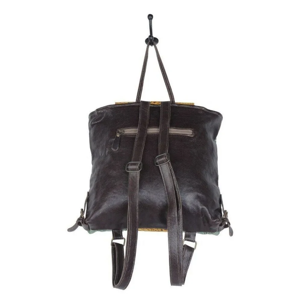 Myra Bag Handmade Bull's Leather & Hairon Upcycled Canvas Backpack
